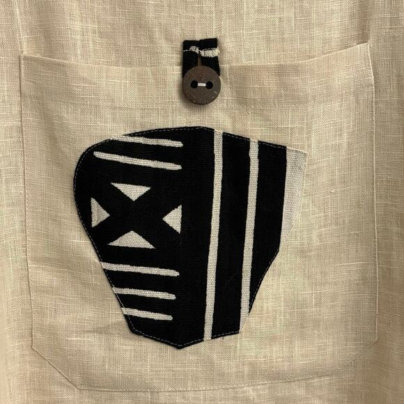 Joy Burton My Tribe Linen Boxy Top Abstract Tribal Pocket Women’s Medium Artsy - Picture 7 of 7